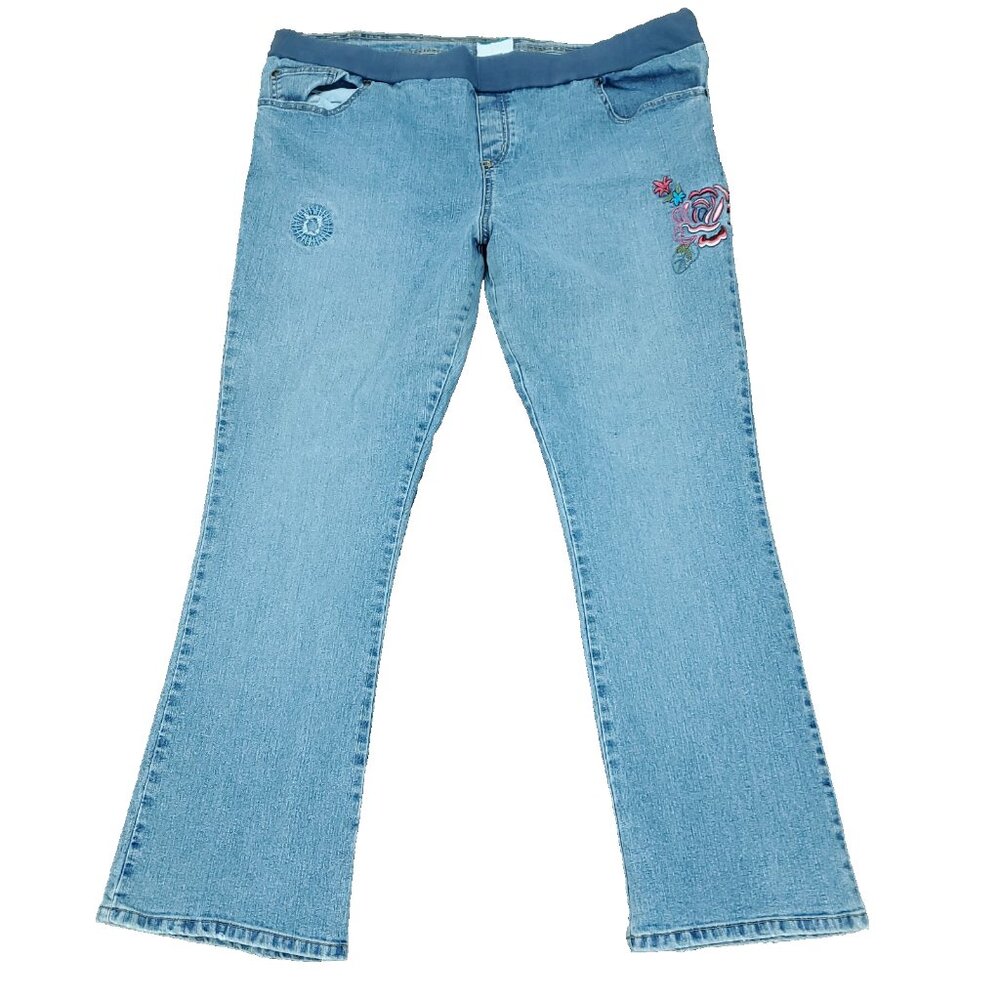 Announcements Maternity Jeans Pants Womens XL 16/18 Blue Embroidered Flowers